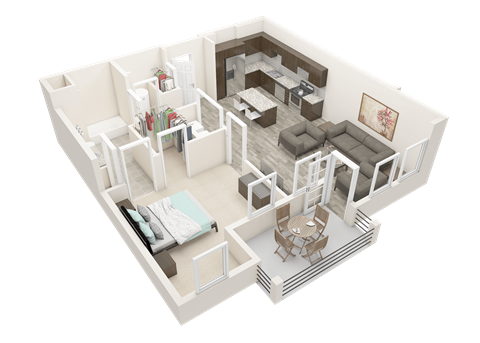a 3d floor plan of a house