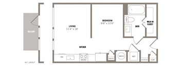 a floor plan of a 1 bedroom apartment