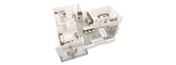 a 3d floor plan of a living room and dining room