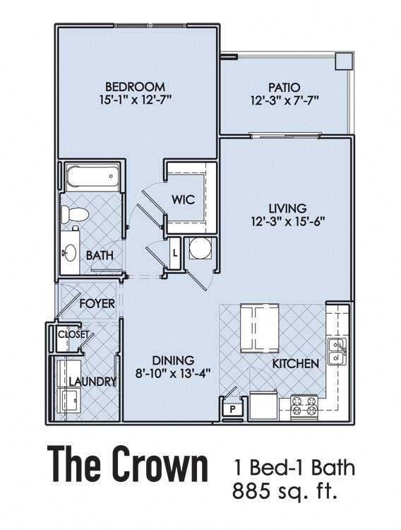 1 Bed,1 Bath, 885 Square Feet 2D Floor Plan 1 Bed,1 Bath, 885 Square Feet 2D Floor Plan