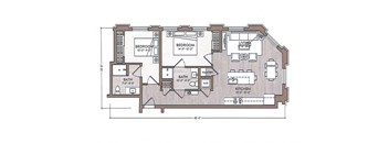 floor plan of the upper level of a bedroom apartment