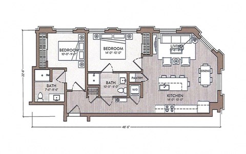 floor plan of the upper level of a bedroom apartment