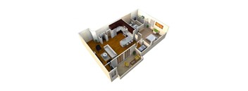 a conceptual drawing of a bedroom floor plan with a kitchen and living room