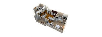 a 3d floor plan of a house with a kitchen and a living room