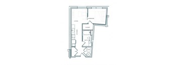 a floor plan of a small apartment with a bedroom and a living room
