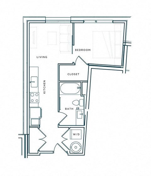 a floor plan of a small apartment with a bedroom and a living room