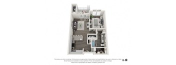 A 3D floor plan of an apartment with dimensions and a disclaimer at the bottom.