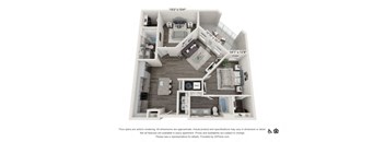 A 3D floor plan of an apartment with dimensions and a disclaimer at the bottom.