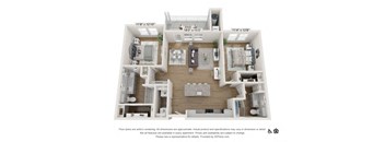A 3D floor plan of an apartment with dimensions and a disclaimer at the bottom.