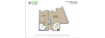 A floor plan for a 1 Bedroom, 1 Bath apartment at Norwest Woods Apartments.