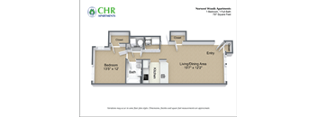 A floor plan for a one bedroom apartment at Norwest Woods Apartments in Norwood MA