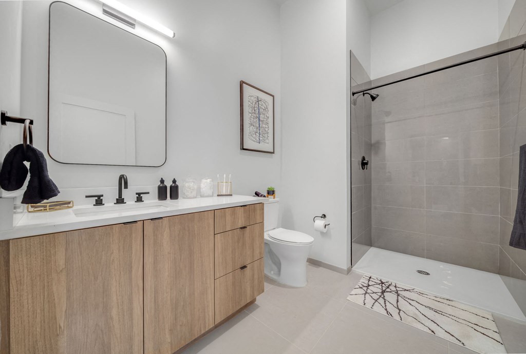 a bathroom with a sink and a toilet and a shower