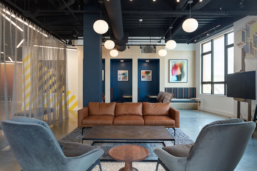 Lobby featuring work pods