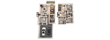 Two floor plan images of a house with a garage and a car.