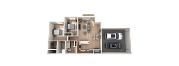 A detailed 3D floor plan of a house showing all rooms and their layout.