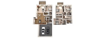 Two images of a house layout with a garage and a living area.