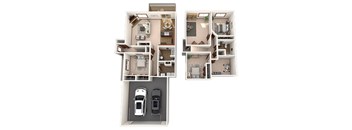 Two floor plan images of a house with a garage and a car.