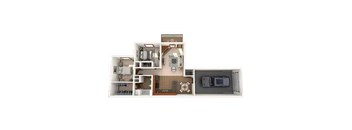 A cutaway view of a house showing the interior of the kitchen, living room, and bedroom.