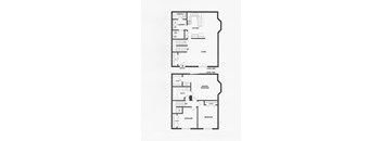 A floor plan of a two level home with two bedrooms on the second floor.