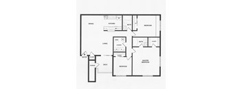A floor plan of a house with a living room, kitchen, dining room, and multiple bathrooms.