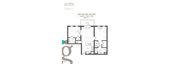 A floor plan for a 1 bedroom unit with den and bath.