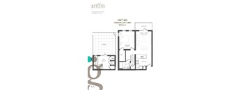 A floor plan for a 1 Bedroom Loft at the Griffin Petworth Metro.