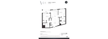A black and white image of a floor plan for a 2-bedroom, 2-bathroom apartment with balcony.