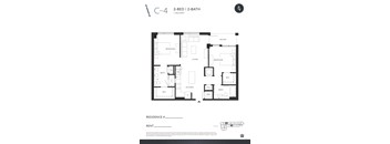 A black and white image of a C-4 2-bed 2-bath floor plan.