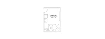 a floor plan of a 1 bedroom floor plan with a closet