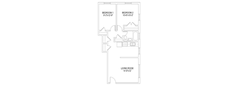 a floor plan of a small house with a bedroom and a living room