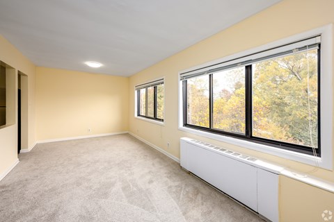 A room with a window and a radiator on the wall.