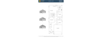A drawing of a house with three different floor plans labeled A, B and C.