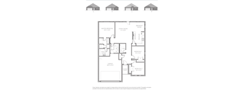 A floor plan for a house with a garage and two bedrooms.