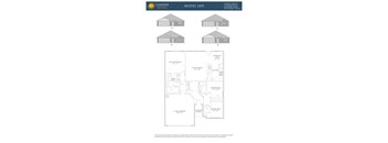 A Camden Homes house plan shows three bedrooms and a garage.