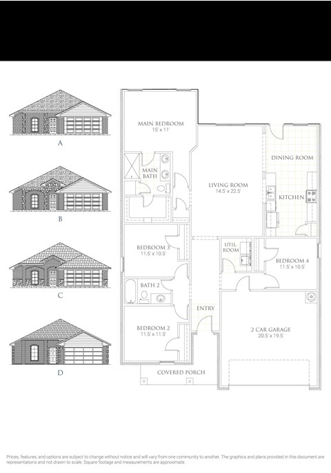 Four house plans are shown in a document.