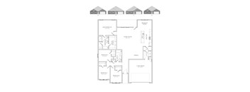A floor plan of a house with four bedrooms and a garage.