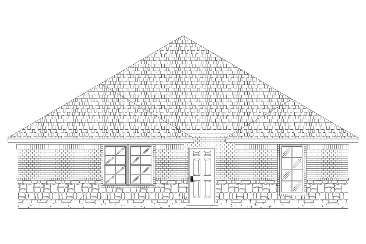 A black and white drawing of a house.
