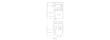 A drawing of a house with two floors, a garage, and a living room.