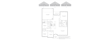 A drawing of a house with a floor plan that includes a garage, living room, and multiple bedrooms.