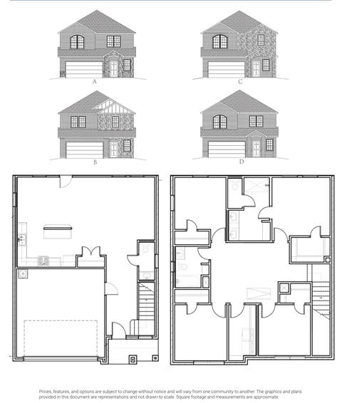 Four house plans are displayed, each with a different design.