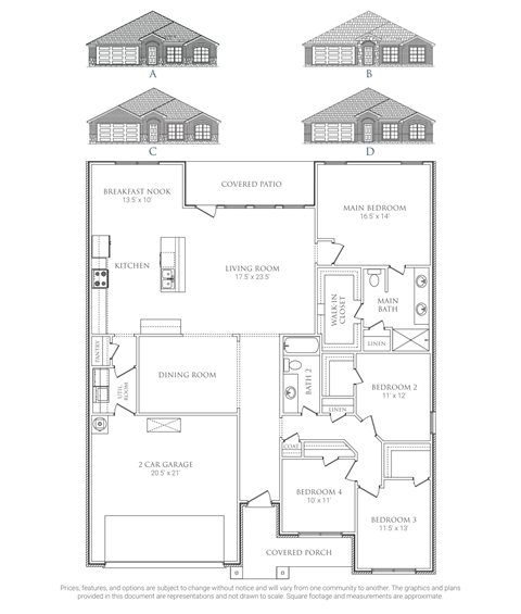 A floor plan of a house with labeled rooms and dimensions.