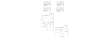 A set of four house plans are displayed, each with different configurations.