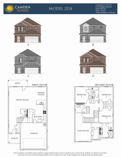 A drawing of a house layout by Camden Homes.