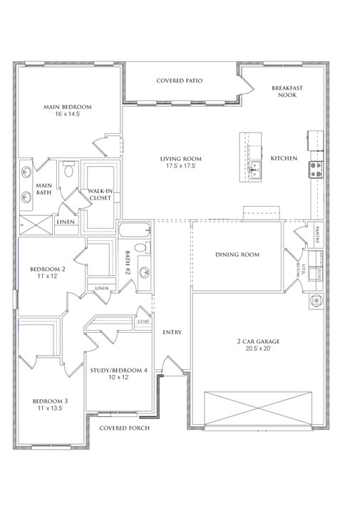 A floor plan of a house with a living room, dining room, kitchen, and several bedrooms.