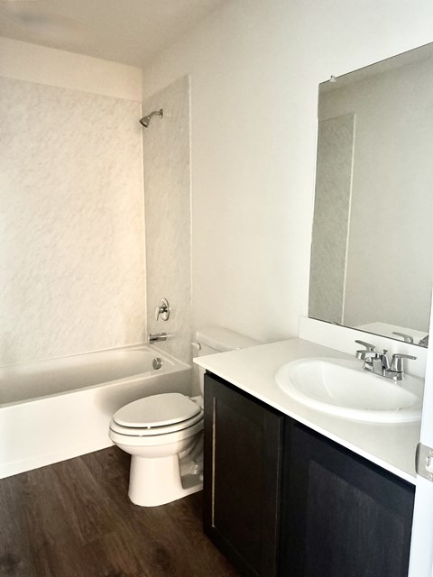 A white toilet sits next to a sink in a bathroom.