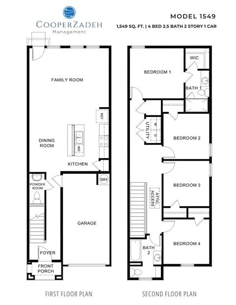 A floor plan for a CooperZadeh Management Model 1549 shows the layout of the first and second floors.