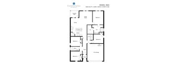 A floor plan for a Cooperzadeh Management model 1604, a 1,604 square foot, 4 bedroom, 2 bathroom, 1 story 2 car home.