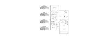 A set of four house plans are displayed, each with a different configuration.