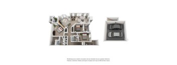A floor plan of a house with a garage and a car.