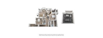 A floor plan of a house with a garage and a car.